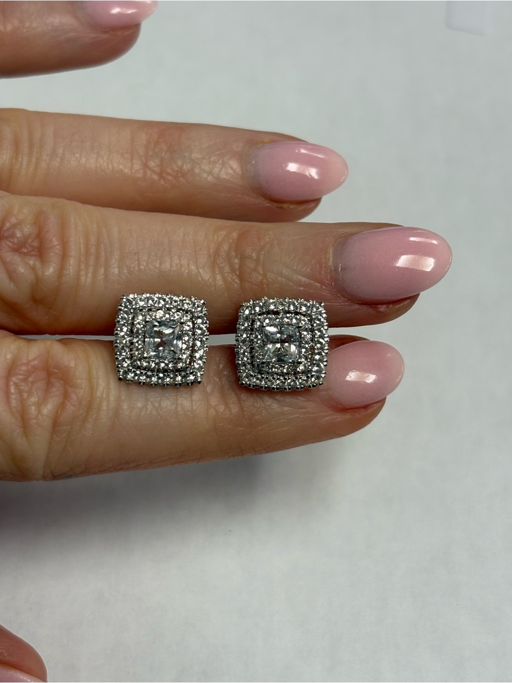Suzy Levian Sterling Silver Square Halo White Topaz Stud Earrings NWT